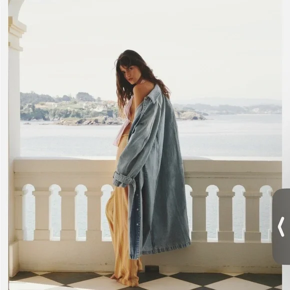 Zara Light Blue TRF Denim Trench Coat XL-XXL - Picture 2 of 6